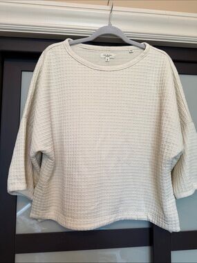 Max Studio Cozy Waffle Knit Boxy Top - Cream